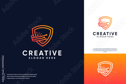 security logo with shield concept, digital security, logo design template.