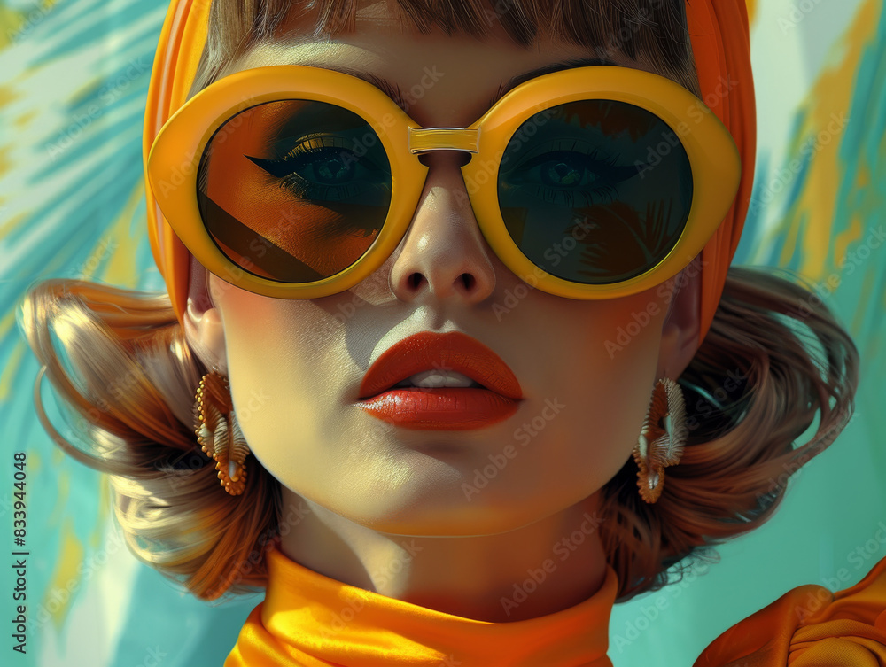 Retro style pastel colors summer background. Fashion woman wearing big sunglasses. Retro style pastel colors summer background. Fashion woman wearing big sunglasses.