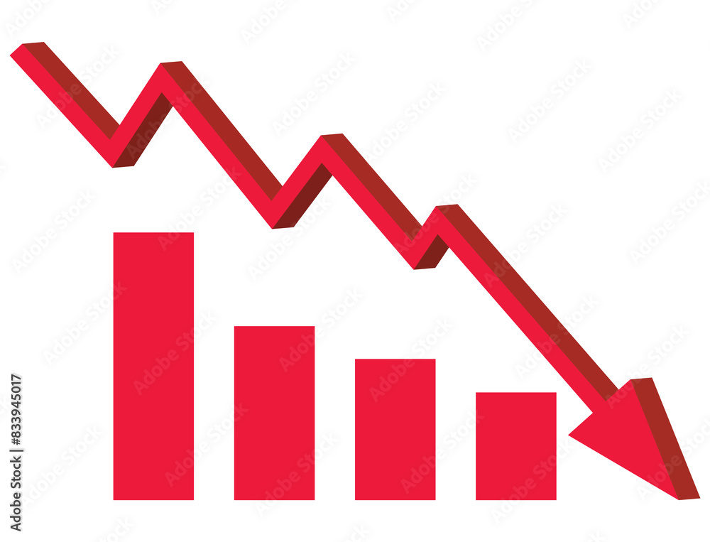 Red arrow going down stock icon on white background. Bankruptcy, financial market crash icon for your web site design, logo, app, UI. graph chart downtrend symbol.chart going down sign. eps 10 Red arrow going down stock icon on white background. Bankruptcy, financial market crash icon for your web site design, logo, app, UI. graph chart downtrend symbol.chart going down sign. eps 10