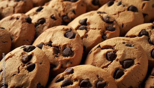 background with freshly baked tasty chocolate chip cookies food pattern