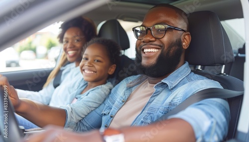 Happy family sitting in the car 