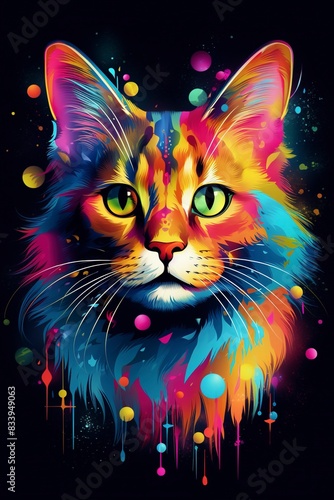 colorful cat on black  genrative ai