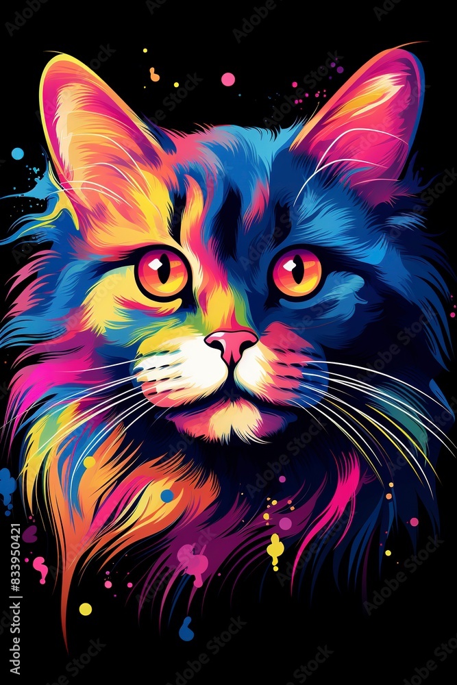 colorful cat on black, genrative ai colorful cat on black, genrative ai