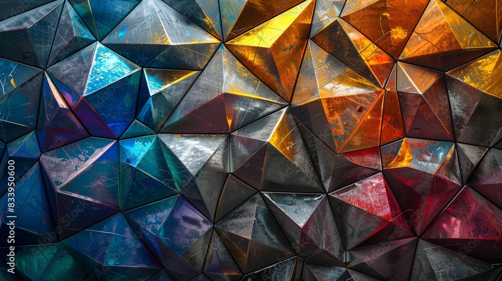 A colorful abstract painting with triangles and squares A colorful abstract painting with triangles and squares