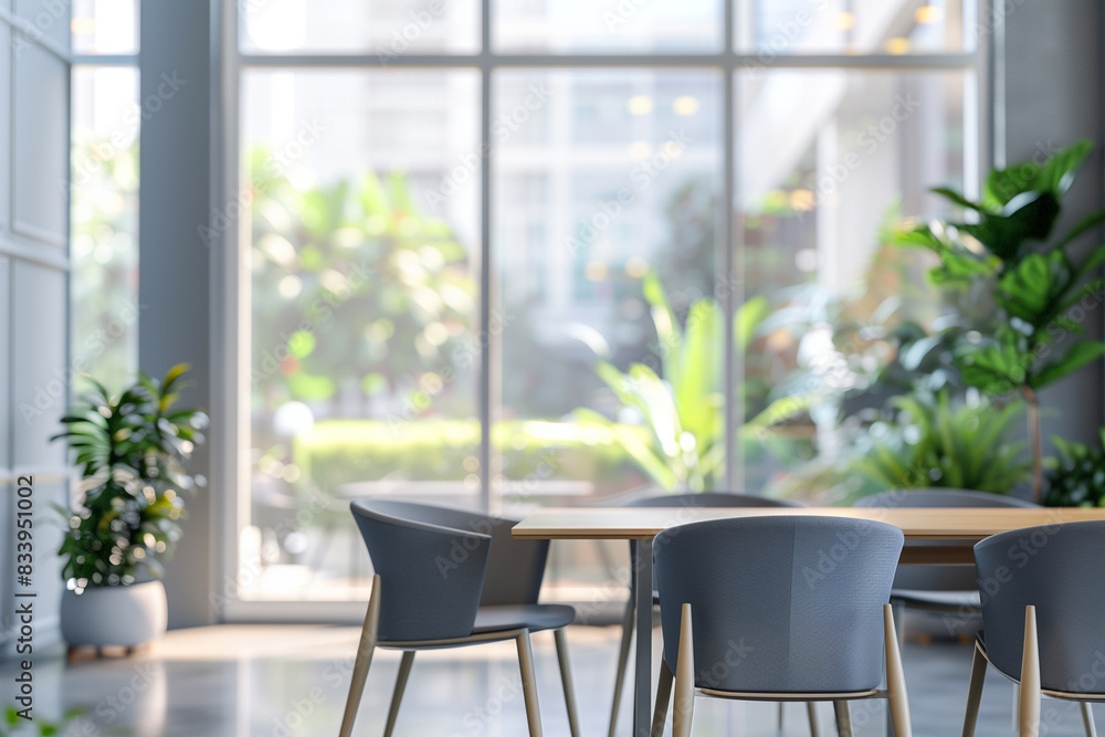 blurred background of a modern office interior with a table and chairs, panoramic windows on the wall. A business concept scene. Highly detailed, ultra realistic photo blurred background of a modern office interior with a table and chairs, panoramic windows on the wall. A business concept scene. Highly detailed, ultra realistic photo