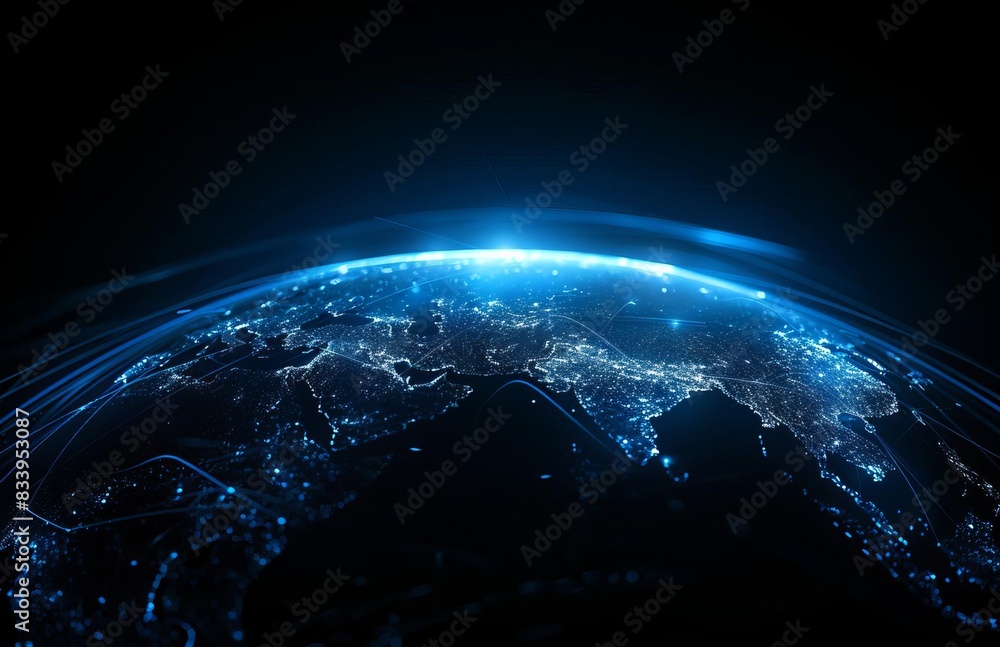 Obraz premium Abstract Blue Technology Network with Glowing Lines and Nodes