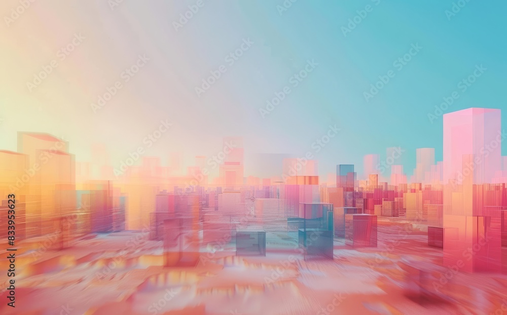 Pastel-Colored Futuristic Cityscape with Soft Gradient Background
