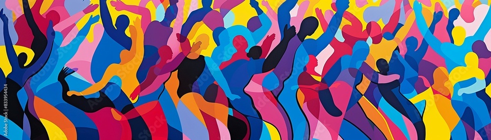 A pop art depiction of a Liberty Day parade, with bold colors and dynamic lines showcasing the excitement and energy of the event, Pop Art, Bold Colors, Dynamic Lines 8K , high-resolution, ultra HD,up