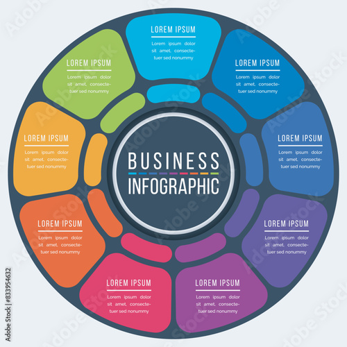 Circle Infographic design 9 Steps, objects, elements or options information business template