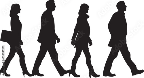 walking business people silhouette on transparent background