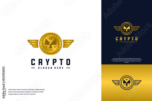 digital currency with eagle concept, symbol of strength, power, logo design template.