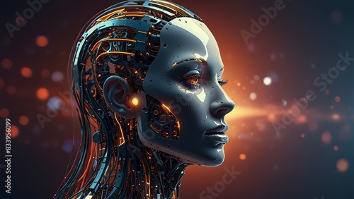 Artificial Intelligence Head Portrait With Intricate Parts Robotical Robot Background