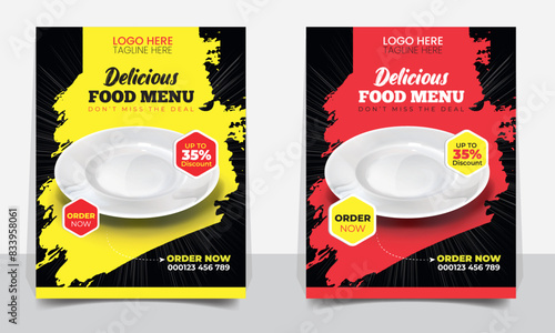 Fast Food Flyer Design Template cooking, cafe and modern restaurant menu, food ordering, junk food. Vector illustration for flyer template design, banner, poster, cover, menu, brochure