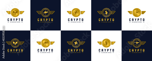 a collection of digital currency logos with the concepts of animals, strength, speed, logo design illustrations.