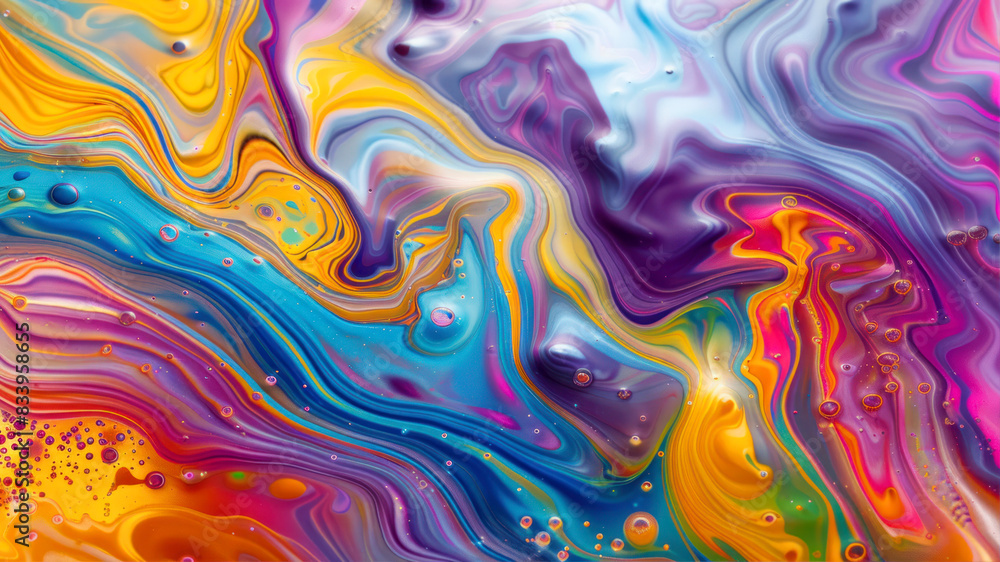 3D A closeup of an oil slick on the ground, with vibrant colors and swirling patterns that create an abstract and colorful background for design use. 3D A closeup of an oil slick on the ground, with vibrant colors and swirling patterns that create an abstract and colorful background for design use.