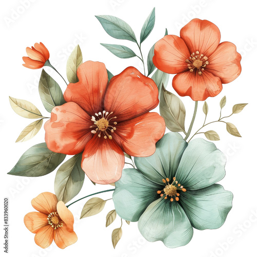 Wallpaper Mural Watercolor Terracotta Floral Clipart PNG element hand drawn flowers , Botanical plant illustration transparent background Torontodigital.ca