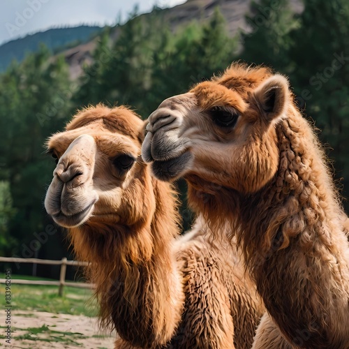 Photo of two adults Bactrian Camels 