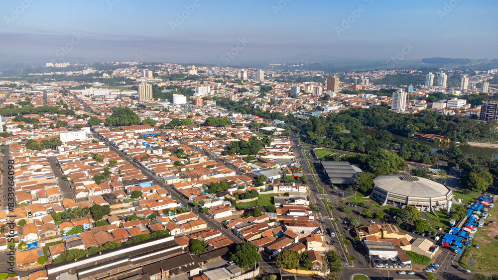 Fototapeta premium City in Brazil, aerial view of a city in Brazil at dawn, drone scene.