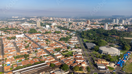 City in Brazil, aerial view of a city in Brazil at dawn, drone scene.