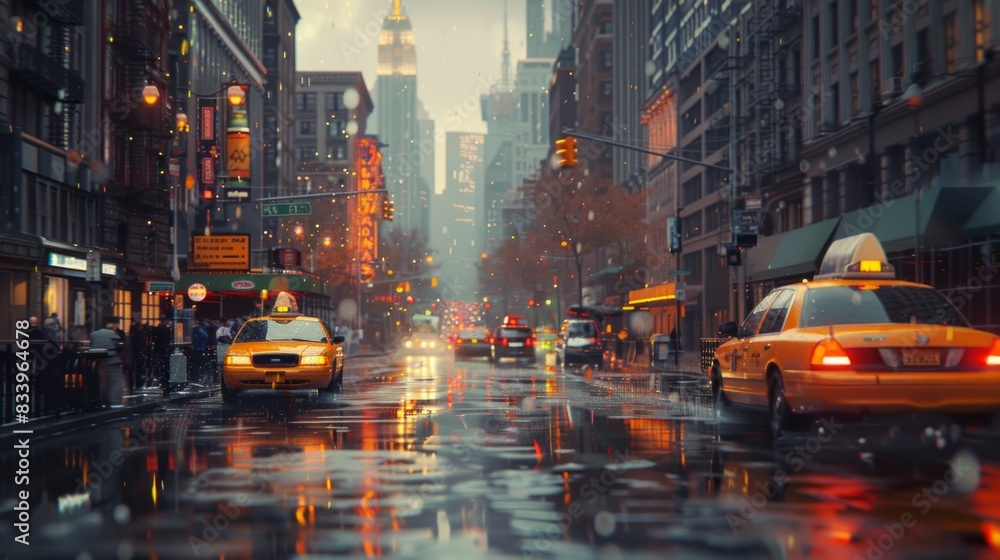 Fototapeta premium Stunning 3D render of impressionist cityscapes, with buildings and streets depicted in a painterly style, blending light and color to evoke the fleeting moments and moods of city life, presented in a