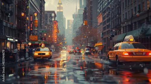 Stunning 3D render of impressionist cityscapes, with buildings and streets depicted in a painterly style, blending light and color to evoke the fleeting moments and moods of city life, presented in a