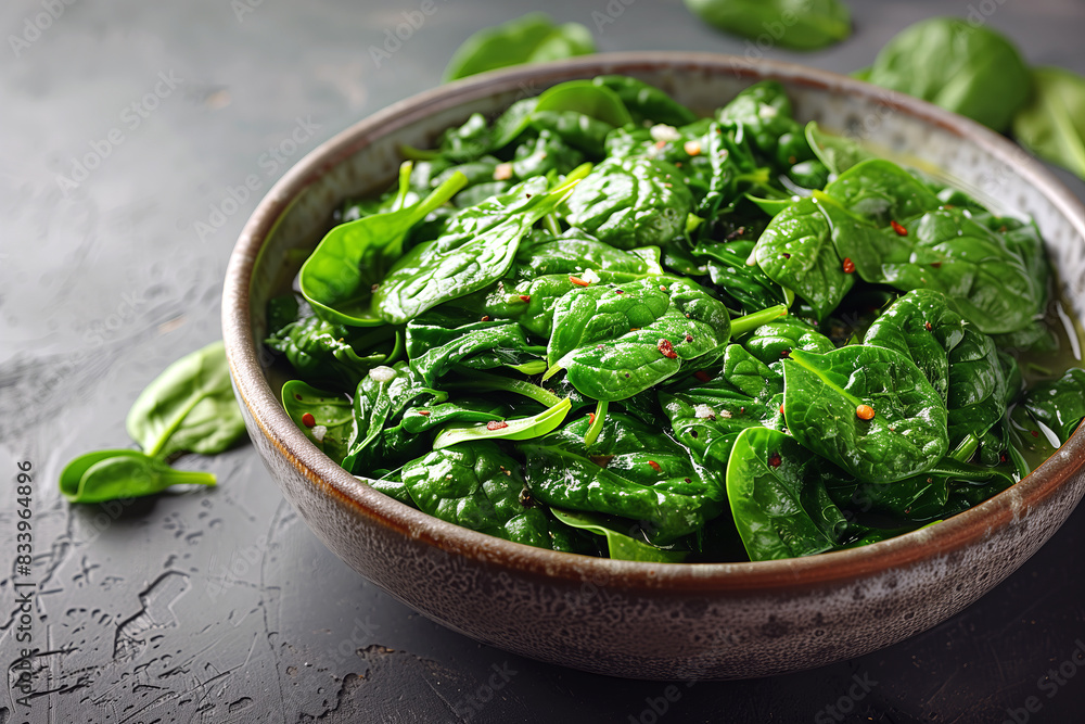 Fresh spinach seasoned with spices, and dressed with olive oil and lemon juice. Fresh spinach seasoned with spices, and dressed with olive oil and lemon juice.