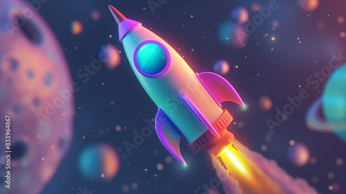 3D Realistic Cartoon Space Rocket with Smoke Featuring Pastel Colors, Rendered with Soft Lighting © Asma