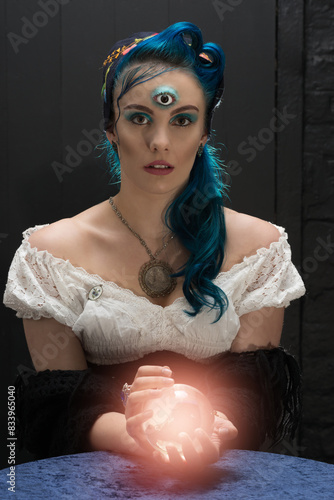 Woman With Third Eye Holding Crystal Ball
