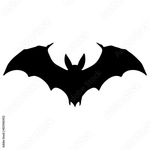 A black silhouette of a bat with outstretched wings