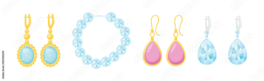 Obraz premium Shiny Necklace and Earrings as Jewelry Object with Gem Vector Set