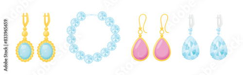 Shiny Necklace and Earrings as Jewelry Object with Gem Vector Set