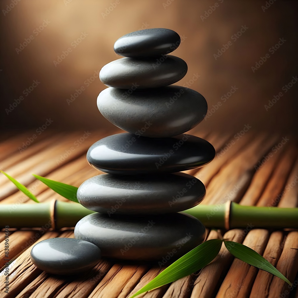 A balanced stack of stones, evoking a sense of Zen tranquility A balanced stack of stones, evoking a sense of Zen tranquility