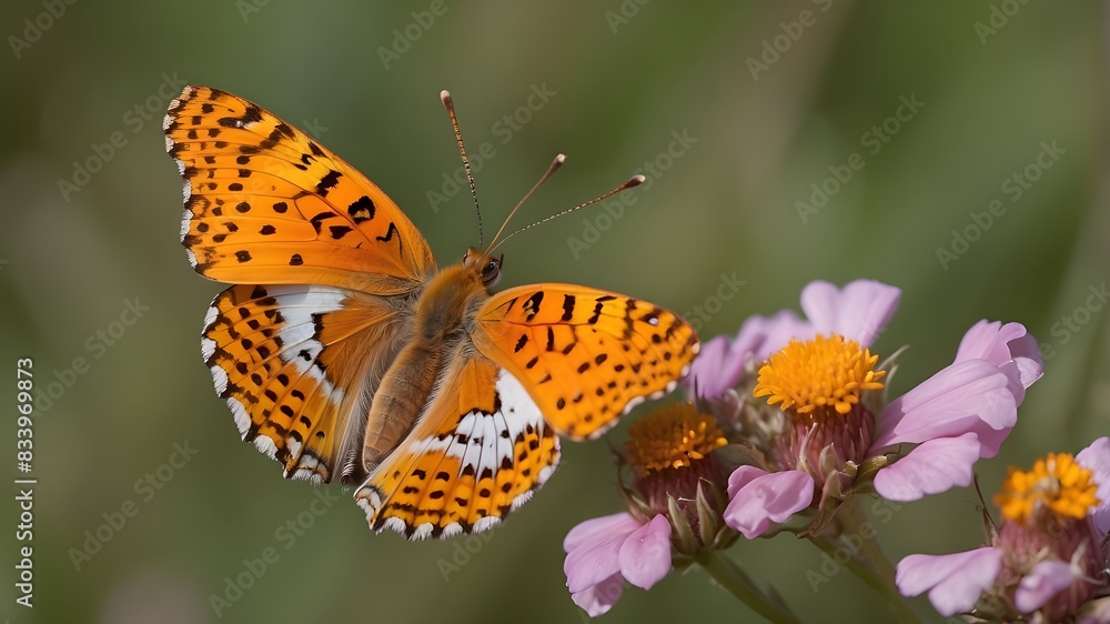 Obraz premium Perched on a flower is the butterfly Amannisa Melitaea athalia.