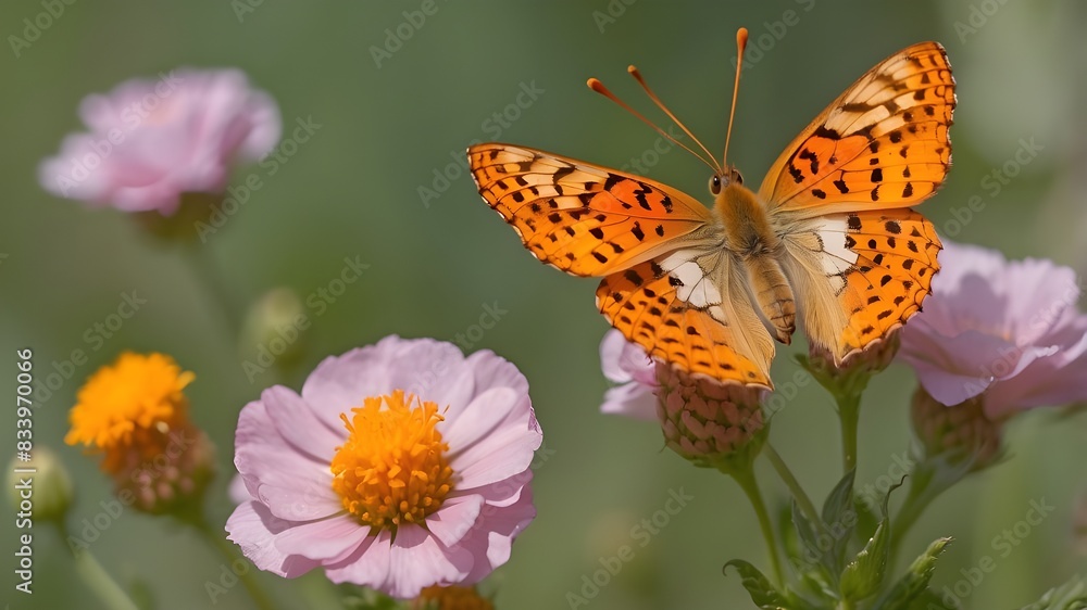 Perched on a flower is the butterfly Amannisa Melitaea athalia. Perched on a flower is the butterfly Amannisa Melitaea athalia.