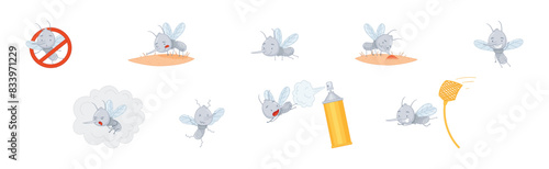 Funny Mosquito Character Parasitic Insect with Sting Vector Set