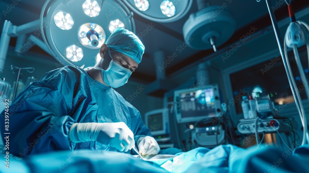 Surgeon Performs Operation in Sterile Environment Surgeon Performs Operation in Sterile Environment