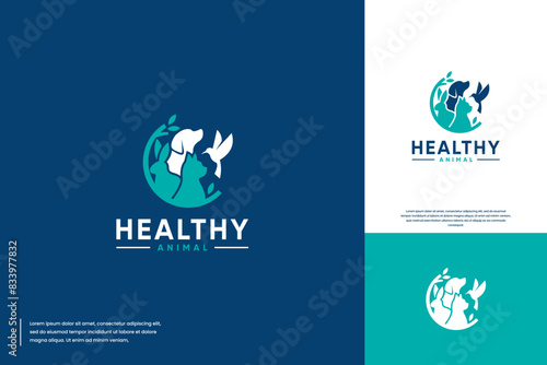 veterinarian logo, with dog cat and rabbit animal concept, circular style, logo design template.