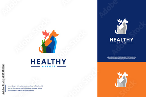 Animal health clinic, care, with animal silhouette concept, logo design vector.