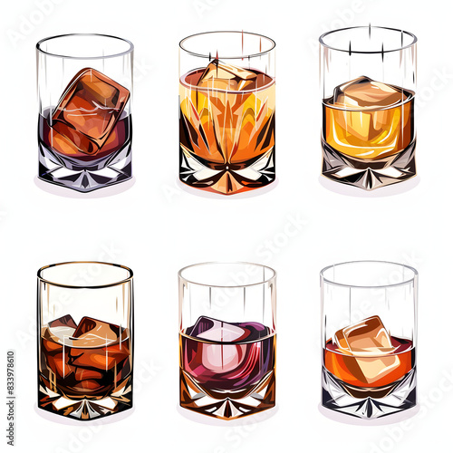 Png whisky neat in glasses set isolated on white background, isometry, png
 photo