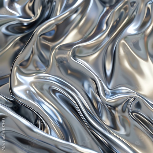 Chrome fabric flows like water  forming dynamic and organic shapes  showcasing fluid motion and metallic elegance. 