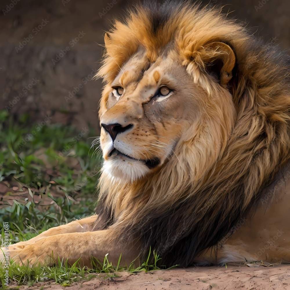 Fototapeta premium Closeup of African lion relaxing 