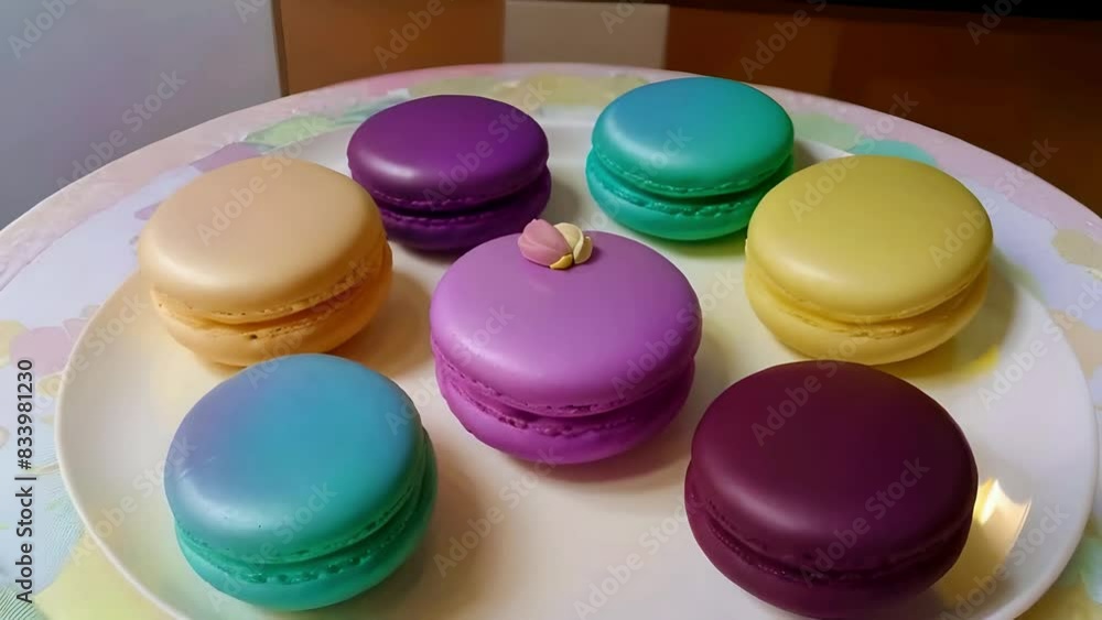Colorful macaroon floating on a plate Colorful macaroon floating on a plate