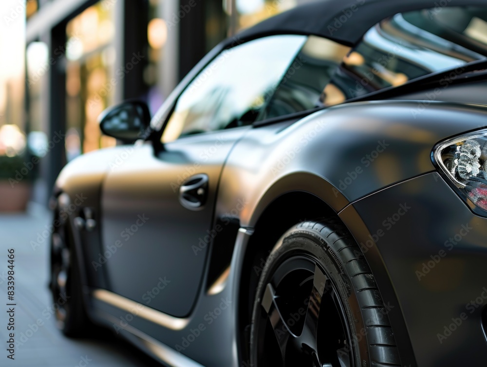 Fototapeta premium Modern car in matte feldgrau color. AI generative.