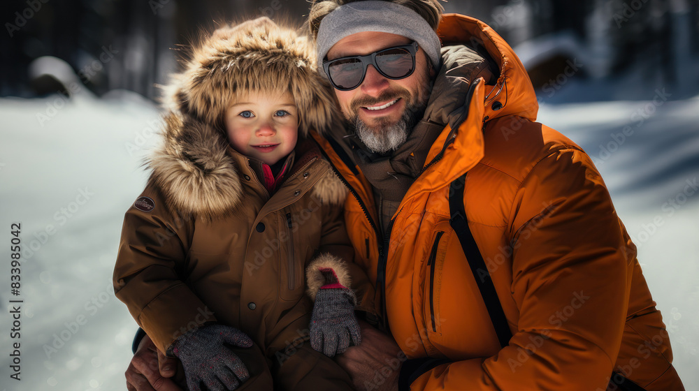 A couple with obscured faces embrace in a snowy environment, wearing heavy winter jackets and gloves A couple with obscured faces embrace in a snowy environment, wearing heavy winter jackets and gloves