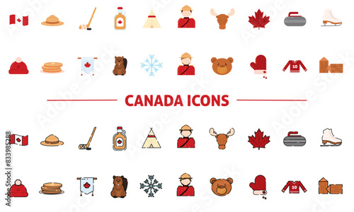 Set of colored canada icons Vector