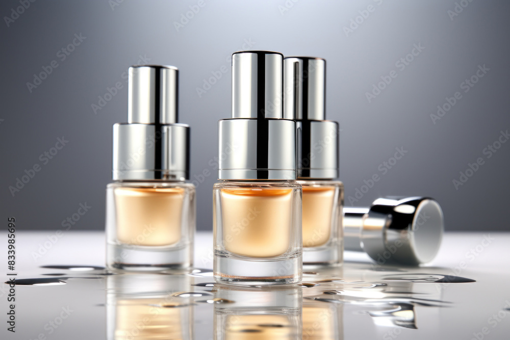 Trio of Gold Cosmetic Spray Bottles with Silver Caps Trio of Gold Cosmetic Spray Bottles with Silver Caps