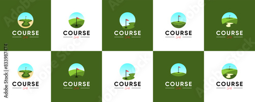 collection of golf course logos, with the concept of hills, clean and modern, logo design illustration.