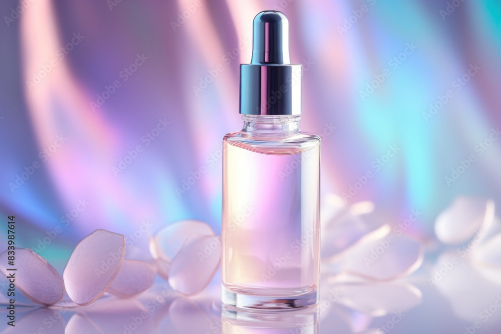 Elegant Serum Bottle with Iridescent Backdrop Elegant Serum Bottle with Iridescent Backdrop