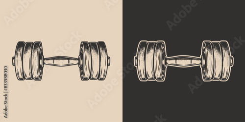 Vintage retro engraving woodcut style sketch draw paint of gym sport weight dumbbell powerlifting exercise equipment