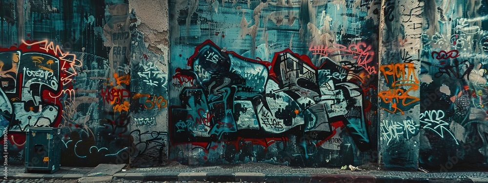 Obraz premium graffiti wall abstract background, Generative Ai not real photo, idea for artistic pop art background backdrop
